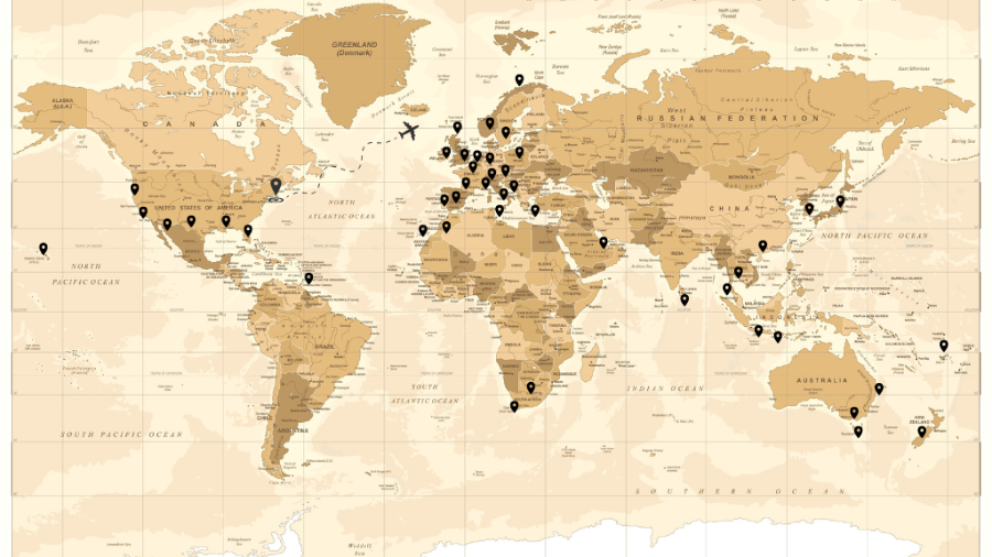 Worldwide map of some of the countries I've visited