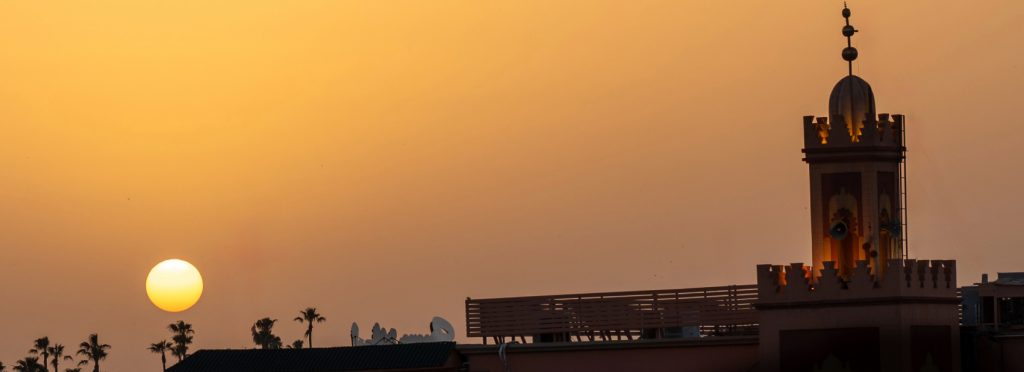 Marrakech Medina skyline at sunset